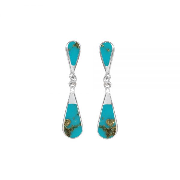 Silver Turquoise Teardrop Double Drop Earrings