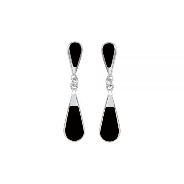 Silver Whitby Jet Teardrop Double Drop Earrings