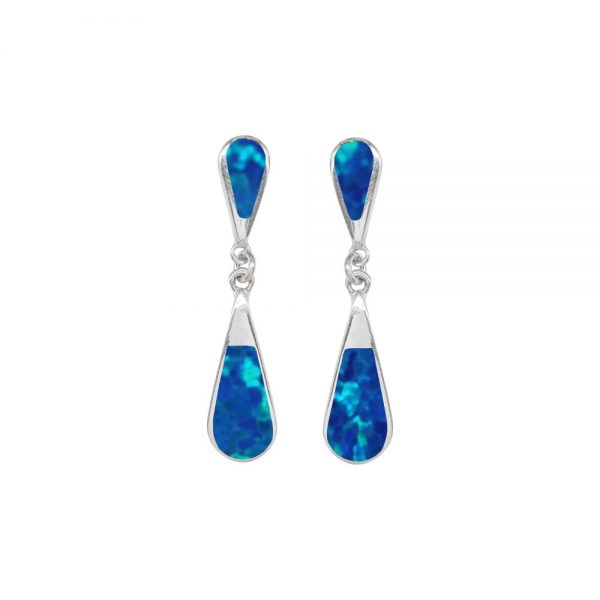 White Gold Cobalt Blue Teardrop Double Drop Earrings