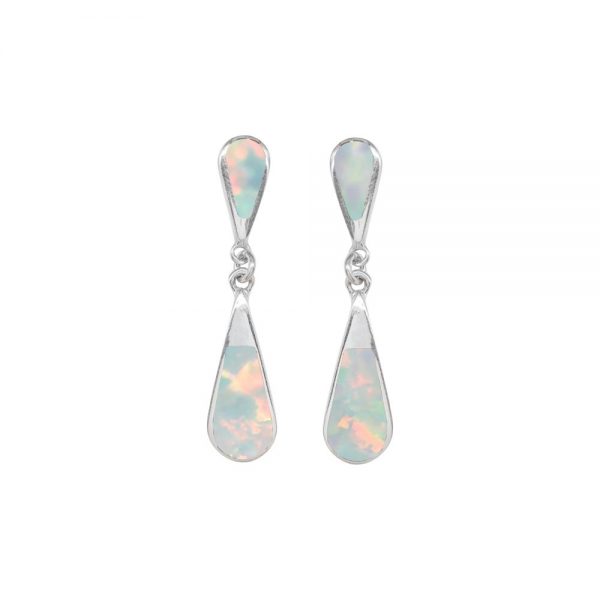 White Gold Opalite Sun Ice Teardrop Double Drop Earrings