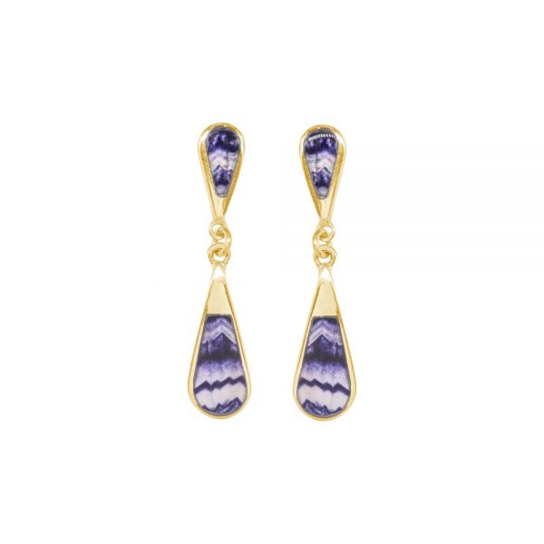 Yellow Gold Blue Joh Teardrop Double Drop Earrings