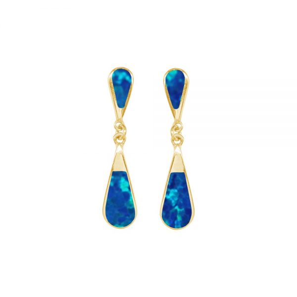 Yellow Gold Opalite Cobalt Blue Teardrop Double Drop Earrings