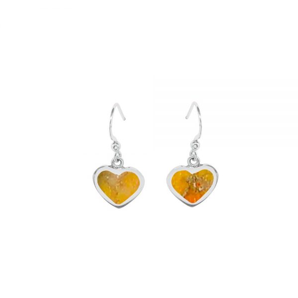 White Gold Bumblebee Jasper Heart Shaped Drop Earrings