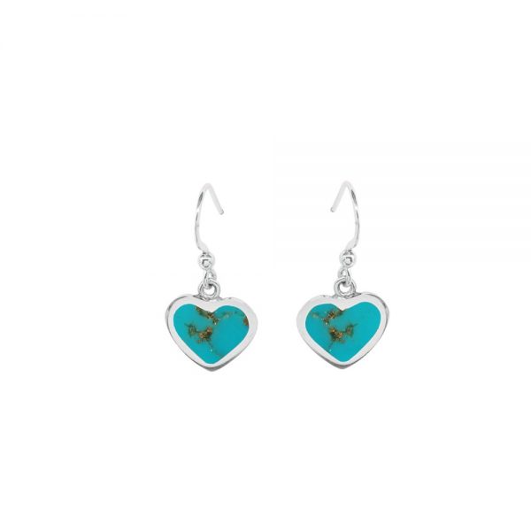 White Gold Turquoise Heart Shaped Drop Earrings