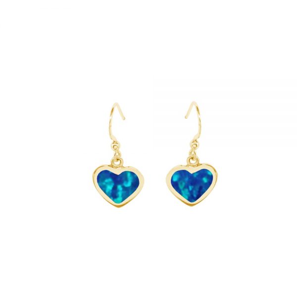 Yellow Gold Opalite Cobalt Blue Heart Shaped Drop Earrings