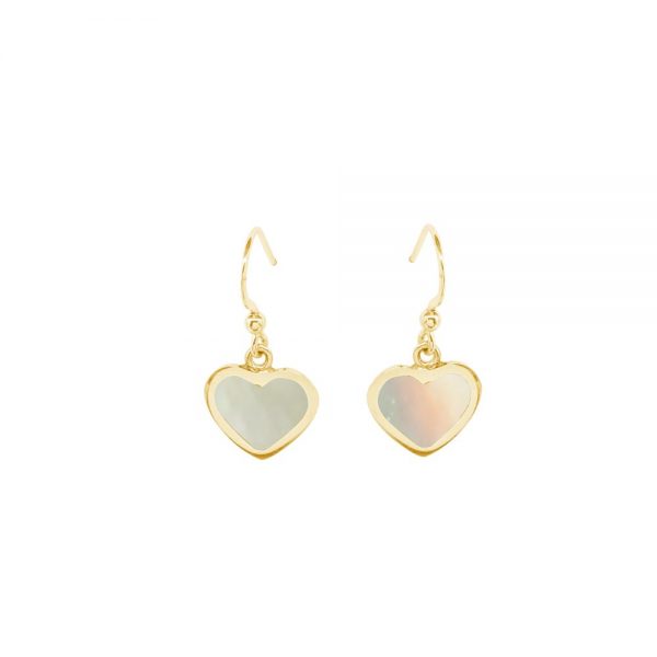 Yellow Gold Mother of Pearl Heart Shaped Drop Earrings