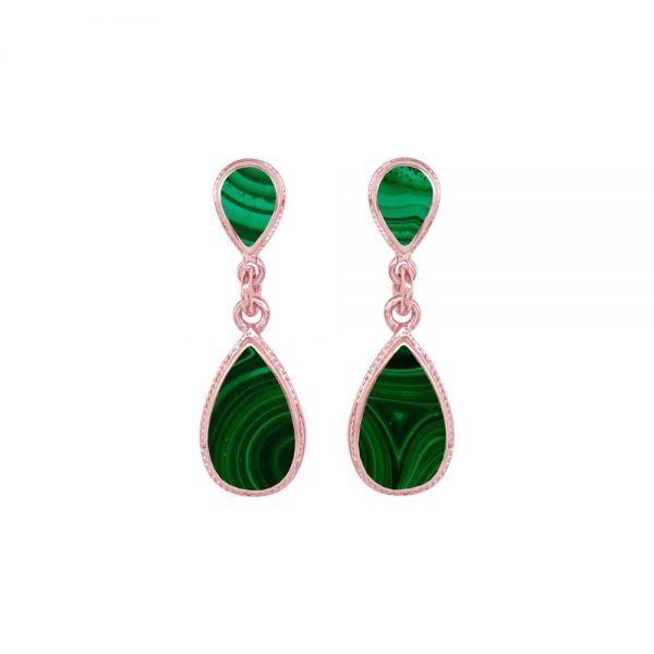 Rose Gold Malachite Double Drop Earrings