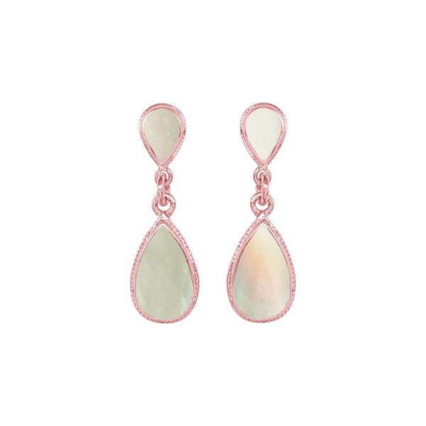 Rose Gold Mother of Pearl Double Drop Earrings