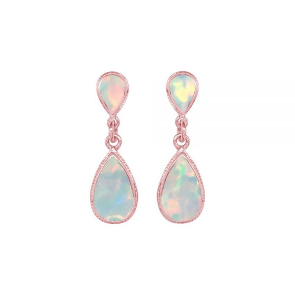 Rose Gold Opalite Sun Ice Double Drop Earrings