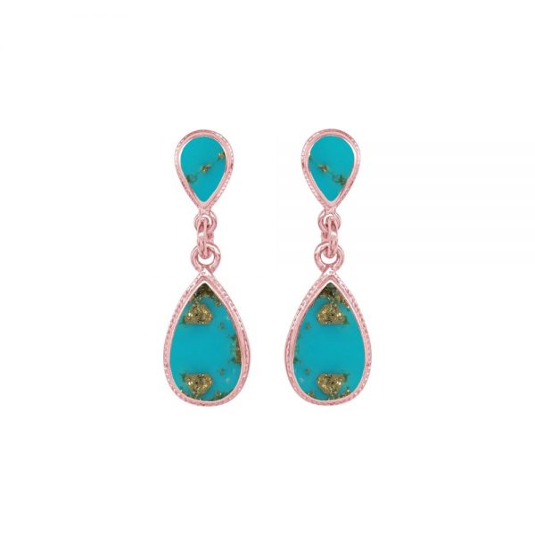 Rose Gold Turquoise Double Drop Earrings