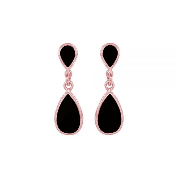 Rose Gold Whitby Jet Double Drop Earrings