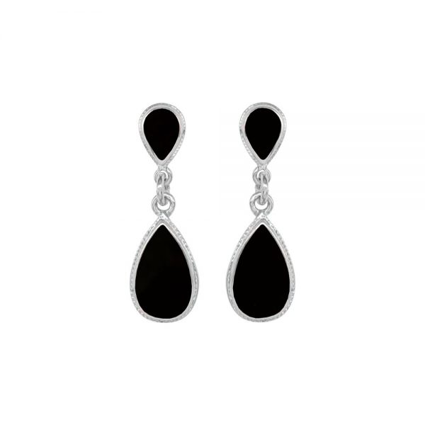 Silver Whitby Jet Double Drop Earrings