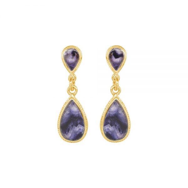 Yellow Gold Blue John Double Drop Earrings