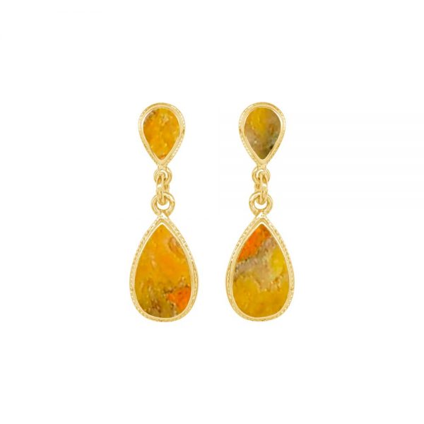 Yellow Gold Bumblebee Jasper Double Drop Earrings