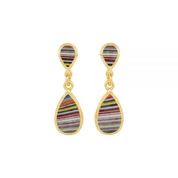Yellow Gold Fordite Double Drop Earrings