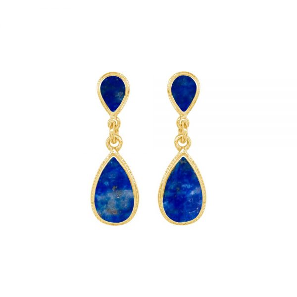 Yellow Gold Lapis Double Drop Earrings