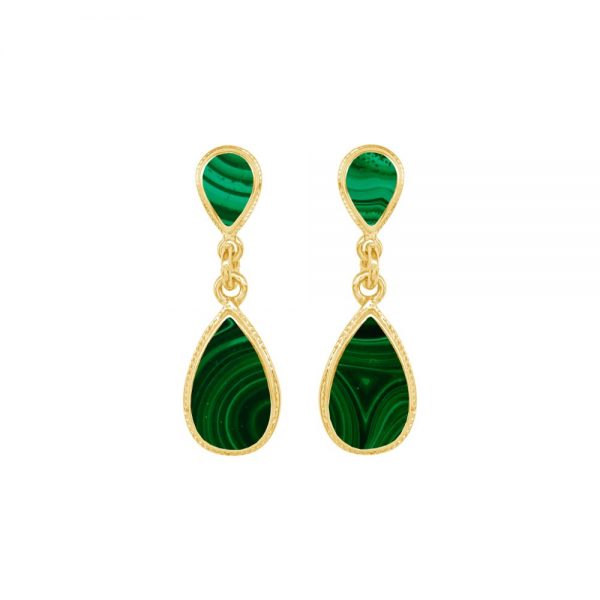 Yellow Gold Malachite Double Drop Earrings