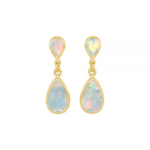 Yellow Gold Opalite Sun Ice Double Drop Earrings