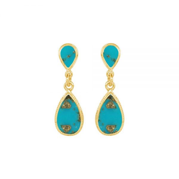 Yellow Gold Turquoise Double Drop Earrings