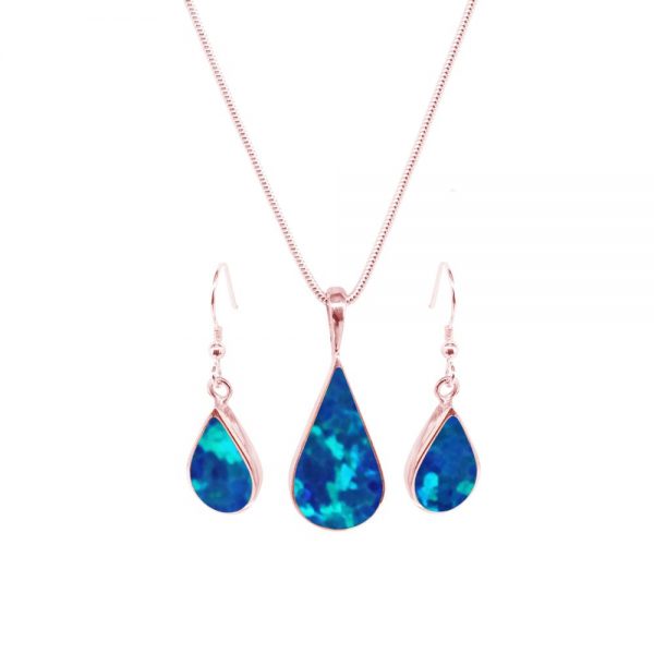 Rose Gold Opalite Cobalt Blue Pendant and Earring Set