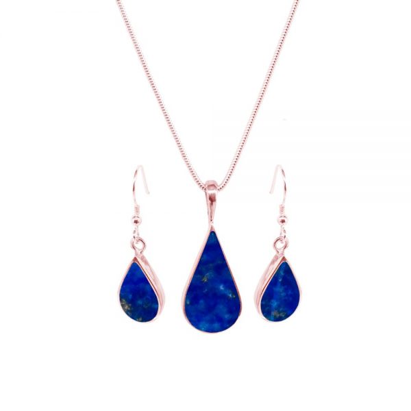 Rose Gold Lapis Pendant and Earring Set