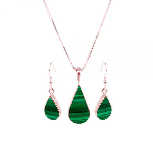 Rose Gold Malachite Pendant and Earring Set