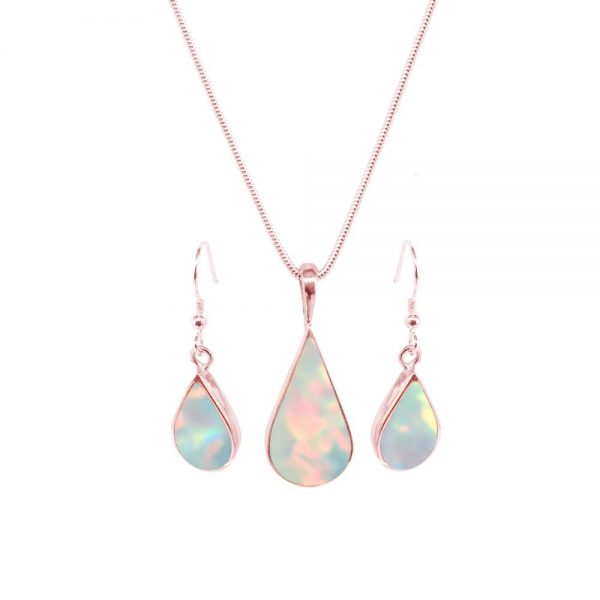 Rose Gold Opalite Sun Ice Pendant and Earring Set