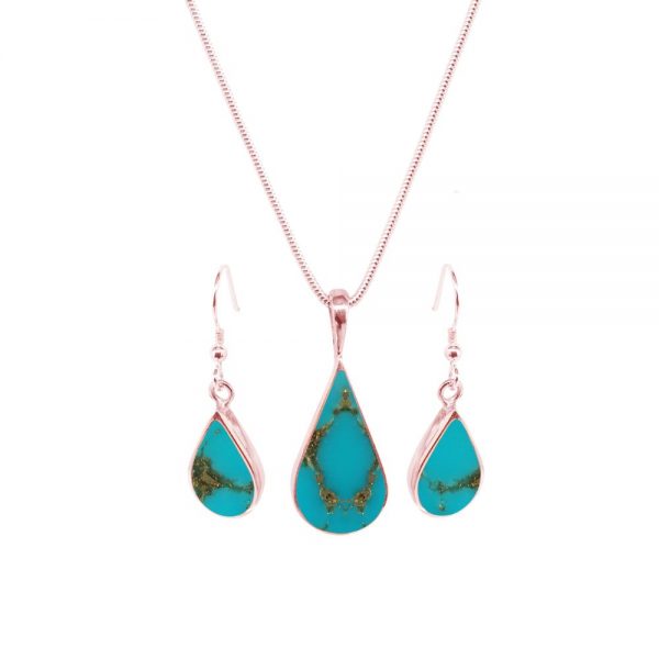 Rose Gold Turquoise Pendant and Earring Set