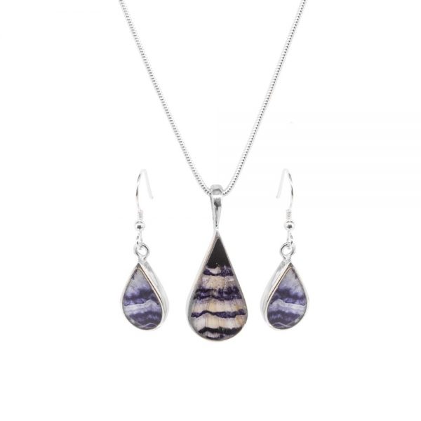 Silver Blue John Pendant and Earring Set