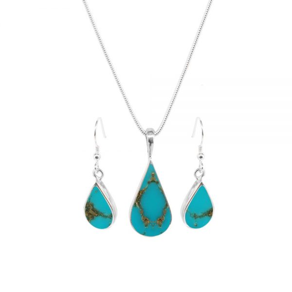 Silver Turquoise Pendant and Earring Set