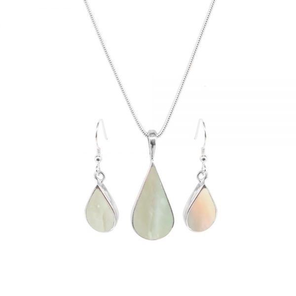 White Gold Opalite Sun Ice Pendant and Earring Set