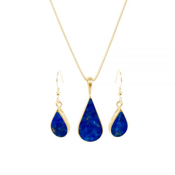 Yellow Gold Lapis Pendant and Earring Set