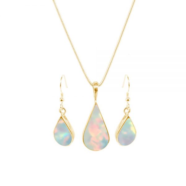 Yellow Gold Opalite Sun Ice Pendant and Earring Set