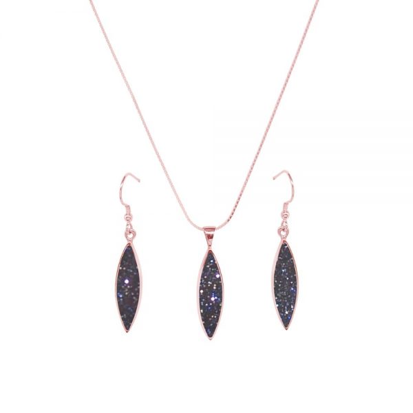 Rose Gold Blue Goldstone Pendant and Earring Set