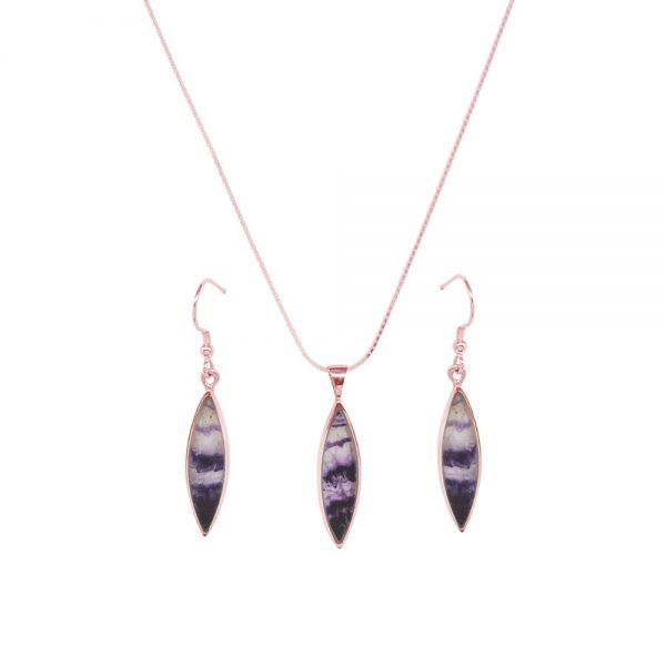 Rose Gold Blue John Pendant and Earring Set