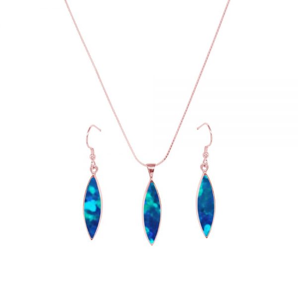 Rose Gold Opalite Cobalt Blue Pendant and Earring Set