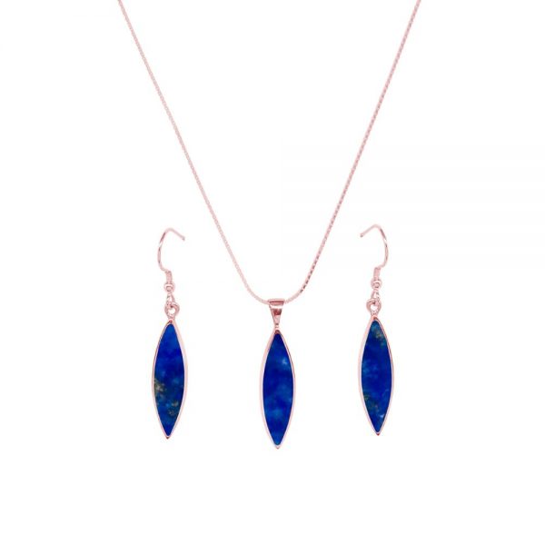 Rose Gold Lapis Pendant and Earring Set