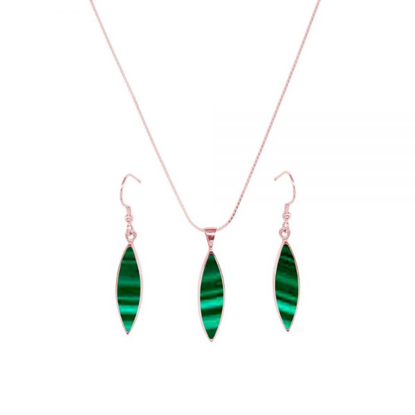 Rose Gold Malachite Pendant and Earring Set