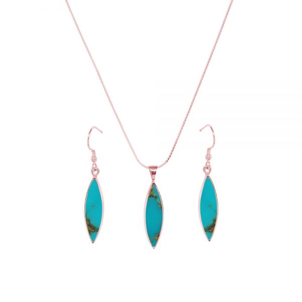 Rose Gold Turquoise Pendant and Earring Set