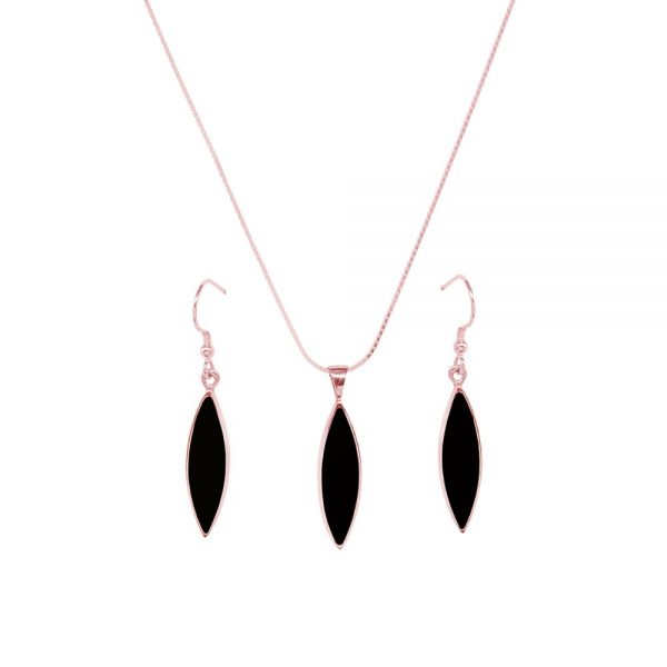 Rose Gold Whitby Jet Pendant and Earring Set