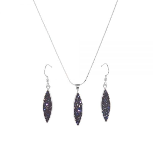 Silver Blue Goldstone Pendant and Earring Set