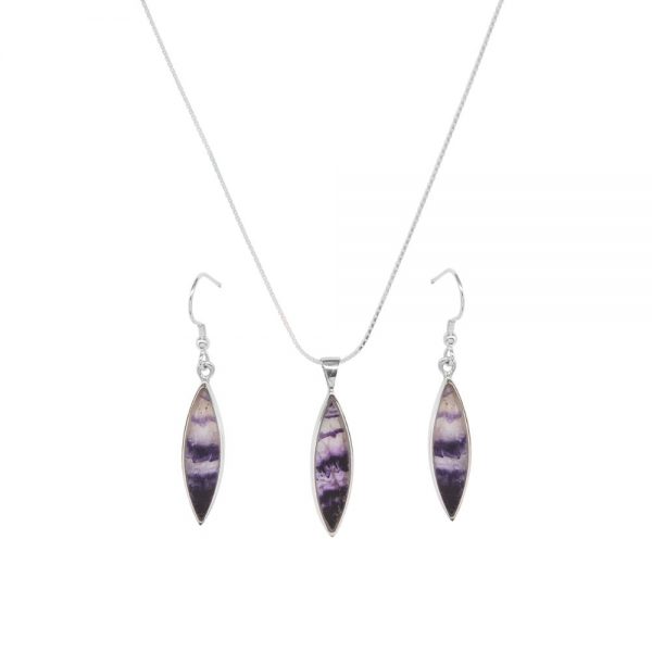 Silver Blue John Pendant and Earring Set