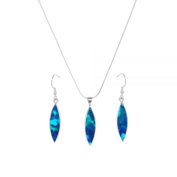 Silver Opalite Cobalt Blue Pendant and Earring Set