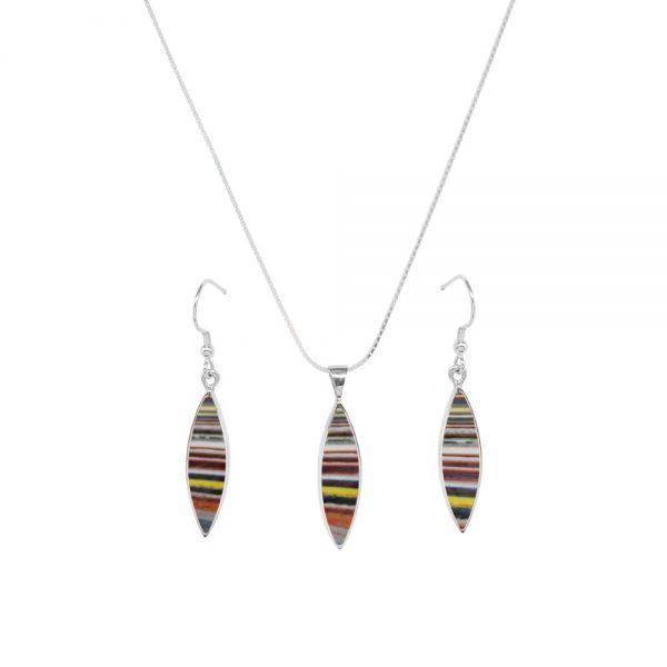 Silver Fordite Pendant and Earring Set