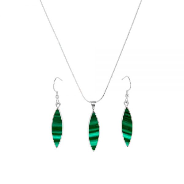 Silver Malachite Pendant and Earring Set