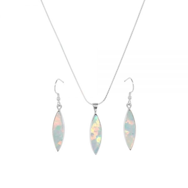 Silver Opalite Sun Ice Pendant and Earring Set