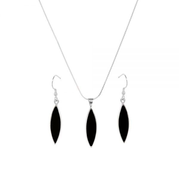 Silver Whitby Jet Pendant and Earring Set