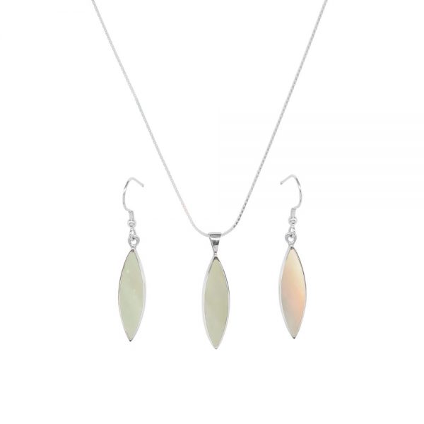 White Gold Mother of Pearl Pendant and Earring Set