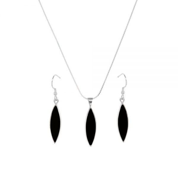 White Gold Whitby Jet Pendant and Earring Set