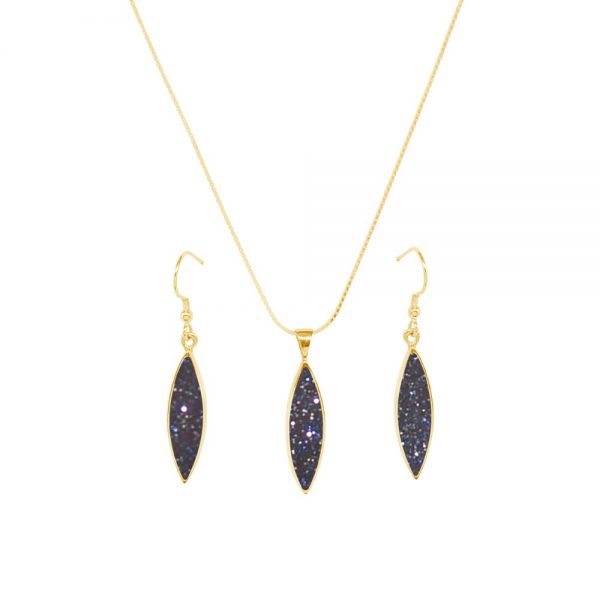 Yellow Gold Blue Goldstone Pendant and Earring Set